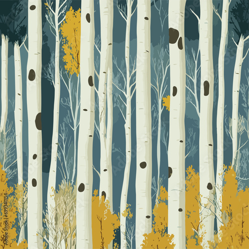 Birch tree pattern. Seamless vector illustration pattern with autumn birch trees. Perfect for textile, wallpaper or print design. Fabric Design for wallpapers, web site background, postcard. 