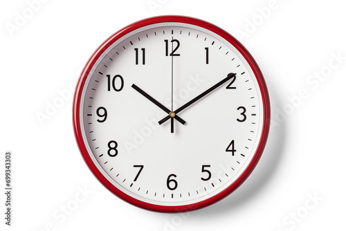 Classic Wall Clock with Red Frame | Isolated on Transparent & White Background | PNG File with Transparency