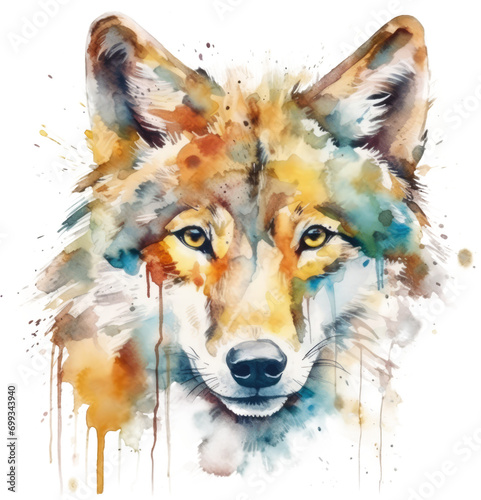 Watercolor png portrait of animal wolf