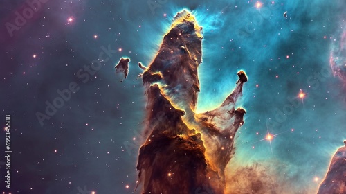 An artistic rendition of the Pillars of Creation in the Eagle Nebula