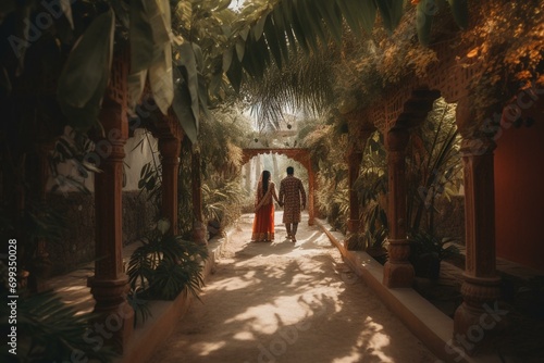 Exotic oasis, matrimonial journey. Generative AI