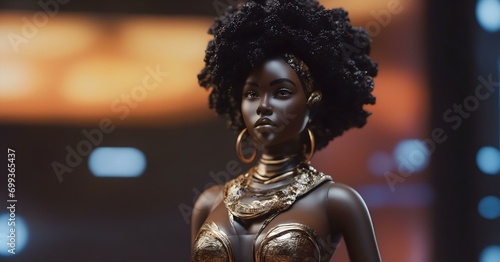 Portrait 3D black woman character with afro hair created with Generative AI.