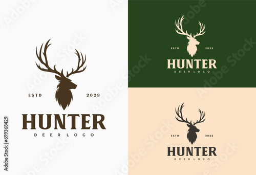 Classic Vintage Antlers Deer Face for Wildlife Hunting Logo Design.