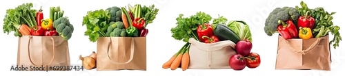 Collection of PNG. Vegetables in a bag isolated on a transparent background.