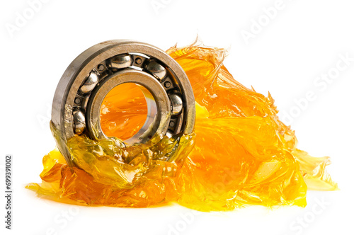 Ball bearing stainless with grease lithium machinery lubrication for automotive and industrial isolated on white background with clipping path