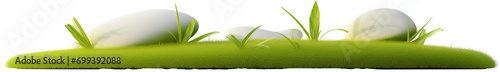3d style grass and stones isolated on transparent background. PNG