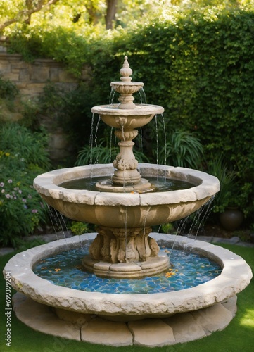 An ancient stone fountain well hand made meditativ