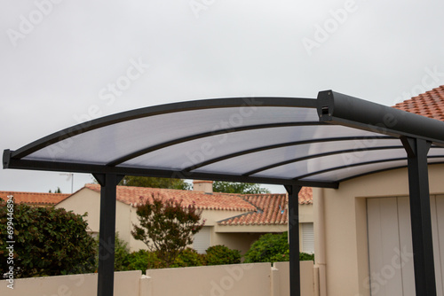Modern carport facility steel and polycarbonate front house garage building entrance