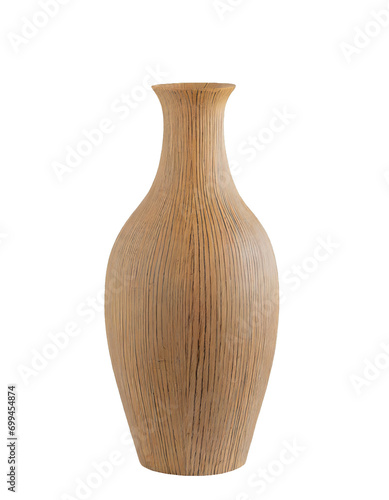 Empty wooden vase - isolated on white background