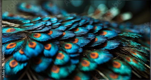 The intricate patterns of a peacock feather captured in extreme close-up, revealing the fine details of each barb. hyper-realistic, lifelike, ultra-detailed, Wide-angle lens -Generative Ai