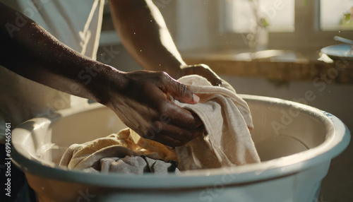 The process of hand washing clothes