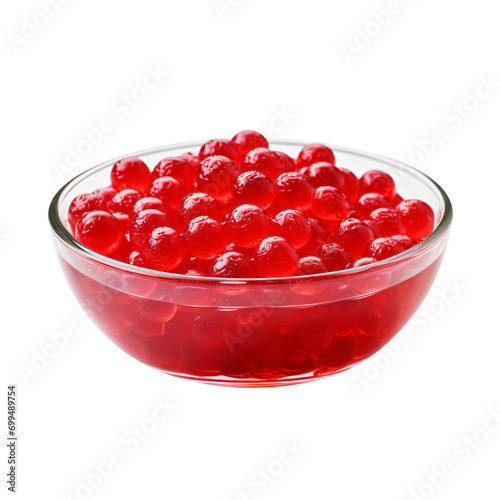 Red Strawberry Flavored round jelly ball Pearls isolated on transparent background