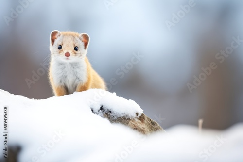 ermine perched atop a snow-covered rock