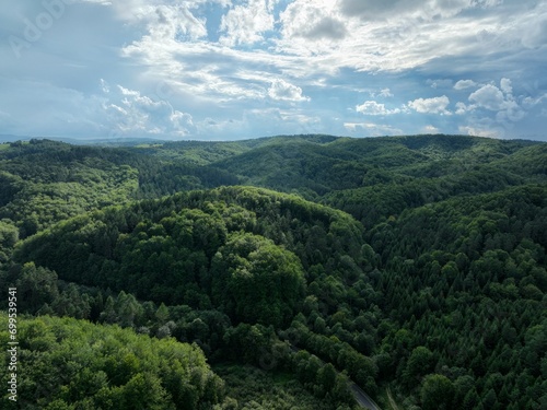 Obszary leśne, zielony las pośród wzgórz i dolin, świeże powietrze gdzie drzewa najlepiej dotleniają człowieka. 