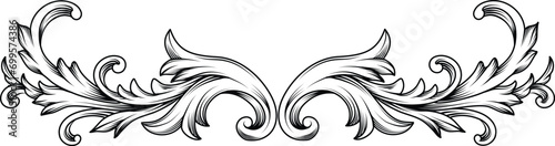 Vintage Baroque element. Arabesque frame engraving ornament. Flourish ornament leaf engraved retro pattern decorative design. Black and white filigree calligraphic vector