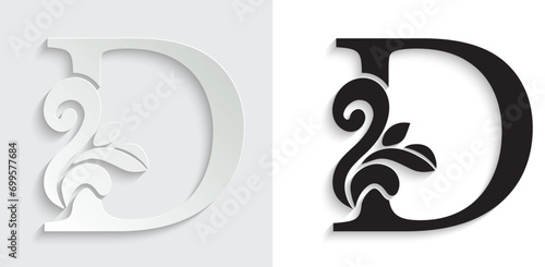 letter D. flower letters. Vintage ornament initial Alphabet. Logo vector