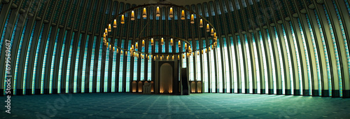 Panoramic view of the interior of Ali Kuscu Mosque in Istanbul Airport