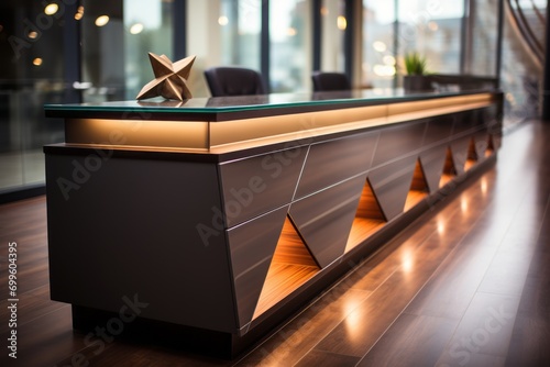 a reception desk design in a modern office interior