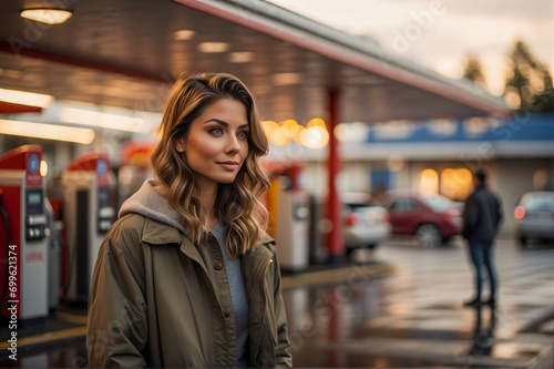 Portrait of a woman at a gas station