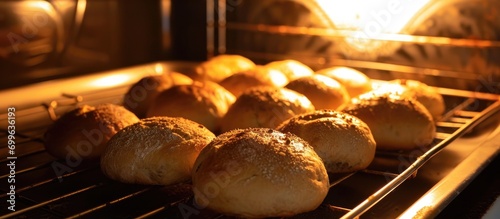 Baking bread rolls in a convection oven.