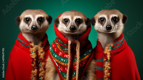 tres suricatos usando roupas de natal - Fundo de tela panorâmico