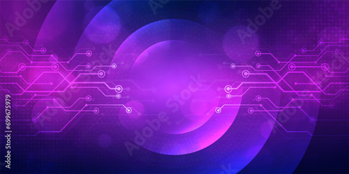 Digital technology futuristic Ai big data blue purple background, internet network connection, abstract cyber information communication, science innovation future tech, line dot illustration vector 3d