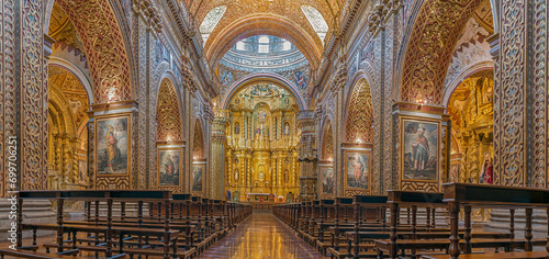Quito La Compania church panoramic view of the central nave