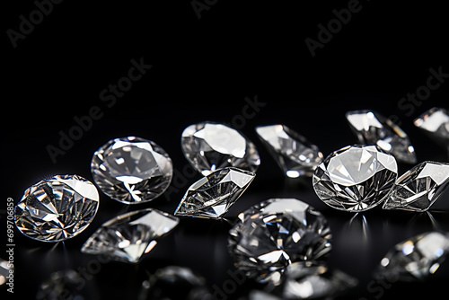 Precious diamond crystals on black background