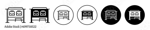 Bus stop shelter ad placement icon symbol in flat simple line style 