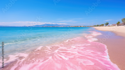 Beach with pink sand, clear sunny weather