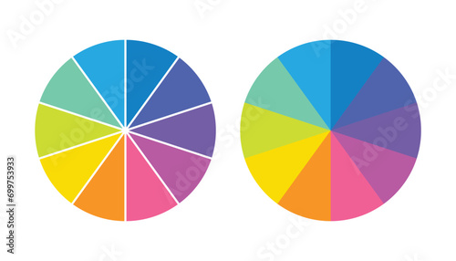 Ten part of color wheel. this color system is used by artists. color scheme. Complementary colors. Vector graphic, isolated background.