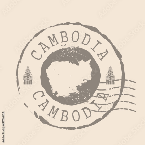 Stamp Postal of Cambodia. Map Silhouette rubber Seal. Design Retro Travel. Seal of Map Cambodia grunge for your design. Kingdom of Cambodia. EPS10