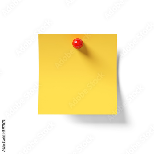 yellow sticky note with a pin on a transparent background
