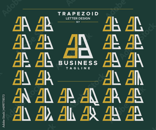 Set of geometric trapezoid shape lowercase letter A AA logo design