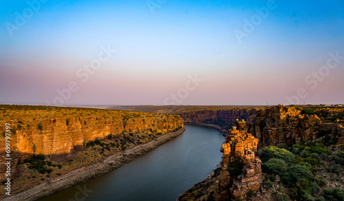 sunset over the river. The forgotten gorge of Gandikota situated on the Pennar River in Andhra Pradesh, India.