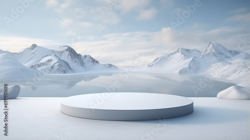 winter snow cold podium stage advertising presentation nature mountains ai visual concept