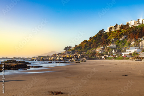 Panoramic view of the beach resort town of Maitencillo, V Region, Chile