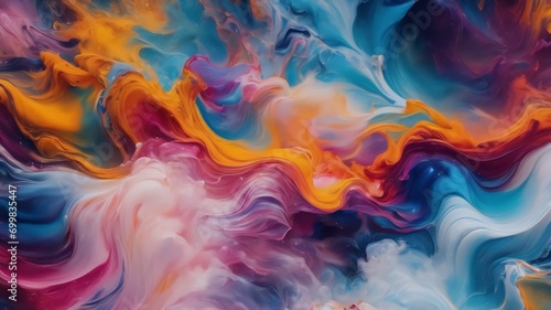 Abstract clouds. Modern futuristic pattern marble translucent colors texture.. Multicolor dynamic background mixing liquid paints art.Created with generative Ai technology
