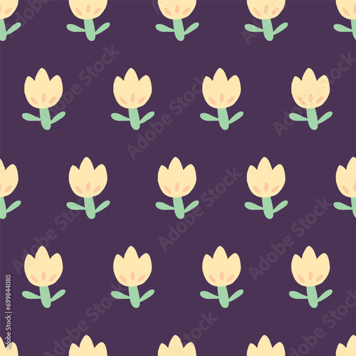 Scandinavian style seamless pattern with cute flowers. For children's bedroom, bed linen, curtains, fabrics, wallpapper, decor, wrapping.