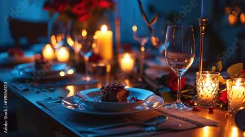 Romantic dinner setting with candlelight