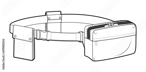 Multipurpose Belt Bag silhouette. Fashion accessory technical illustration. Vector satchel front 3-4 view for Men, women, unisex style, flat handbag CAD mockup sketch outline isolated