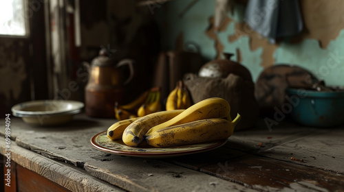 キッチンのテーブルにおいてあるバナナ