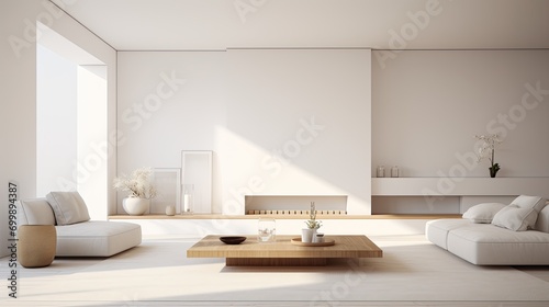 A minimalistic interior design with clean lines and subtle textures, isolated on a pure white background 