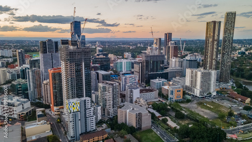 Aerial drone view of Parramatta cbd in Sydney, NSW Australia during a late afternoon in December 2023