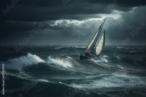sailboat in the sea during storm. Generative AI