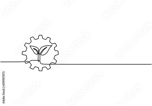 Gear with leaves one line drawing