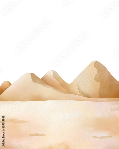 Hand drawn desert sand and mountains. Watercolor dunes suitable for decoration, card and invitation 