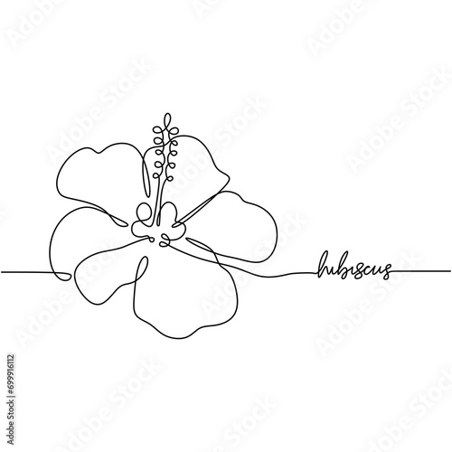 Hibiscus flower in one line art drawing tropical plant