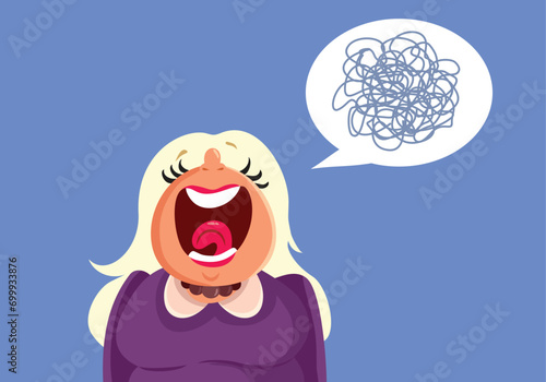 Vector Mature Woman Speaking Incoherent Babbling and Gossiping. Adult lady nagging and talking chit chat style 
