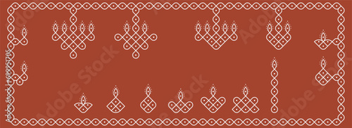 Indian Traditional and Cultural deepam pulli Kolam design vector, set of editable home decor patterns seamless background.